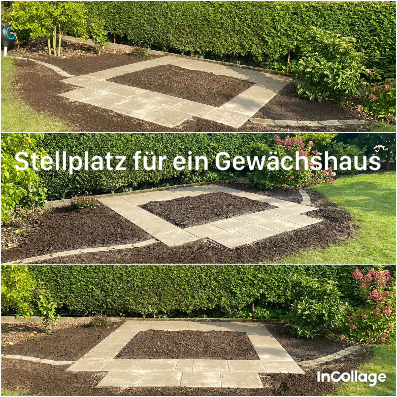 Gepflasterter Stellplatz für ein Gewächshaus